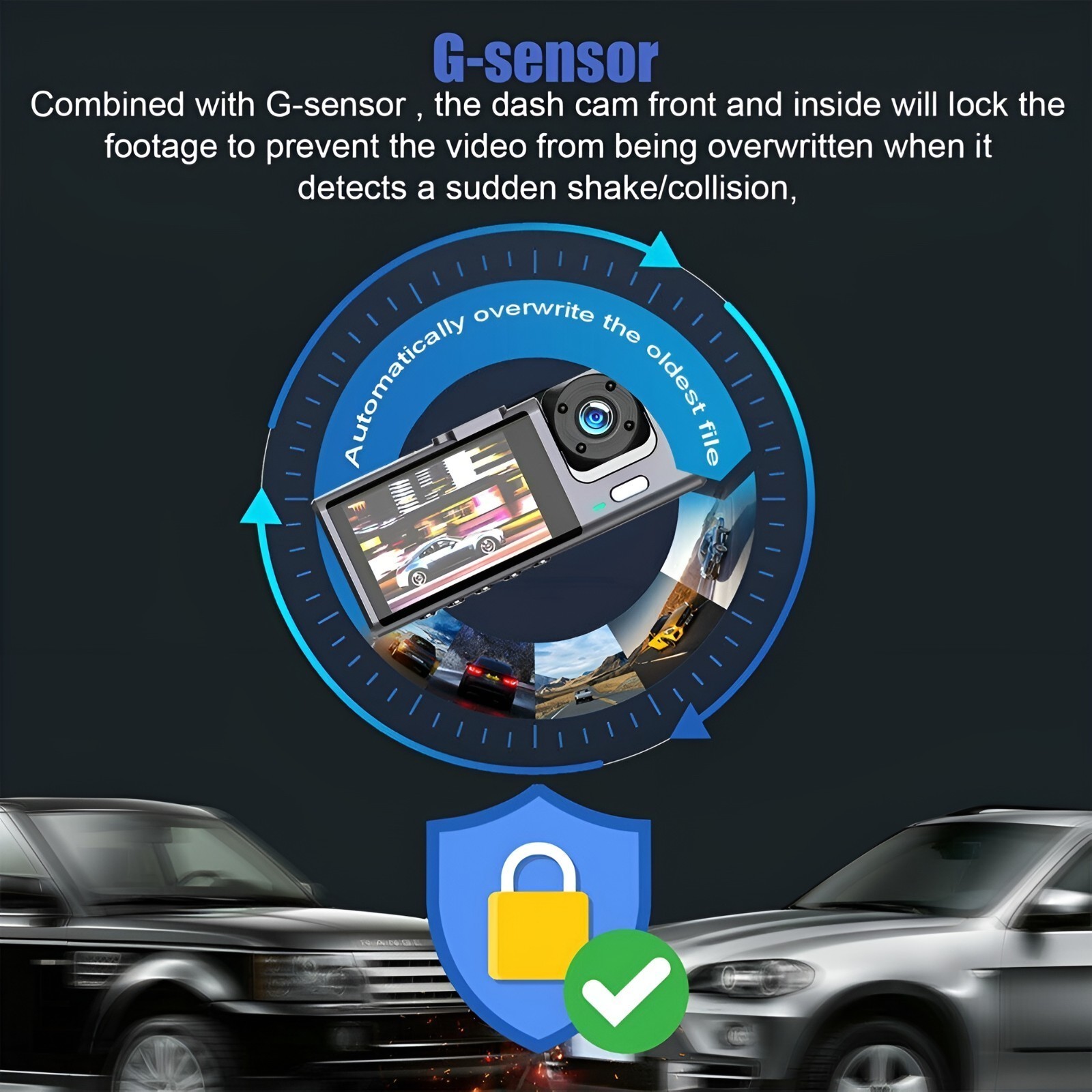Dash Cam Dual Lens HD 1080P Car DVR Video Recorder G-Sensor Front Inside Camera