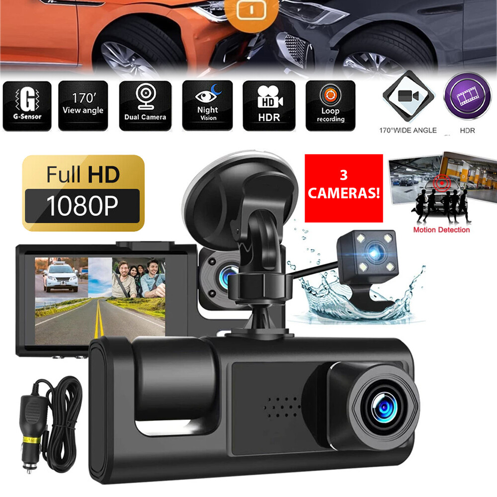 Camara De Seguridad 3 Lenses Para Carro Auto Delantero/Trasero/Interior Dash Cam