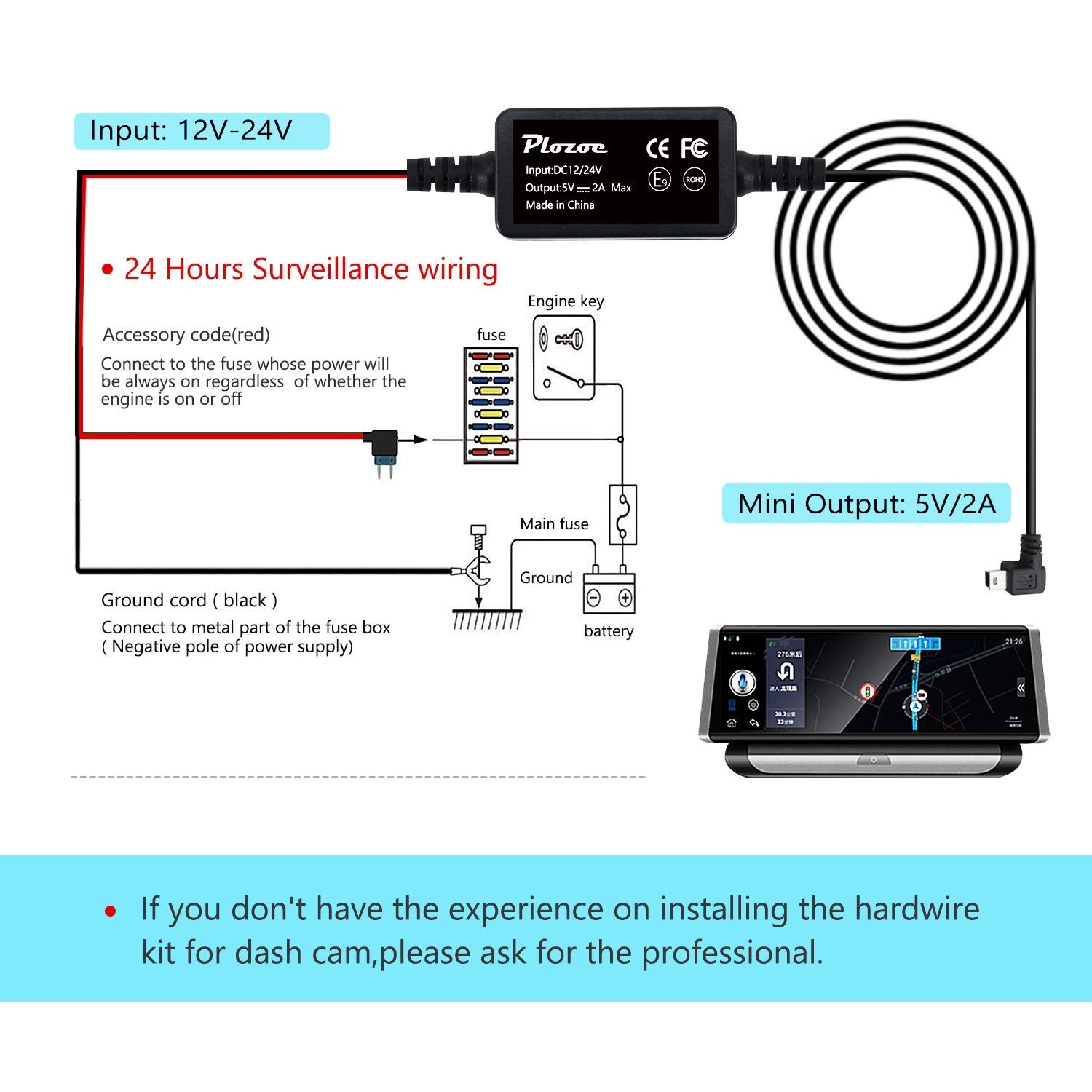 Ultimate Dash Cam Hardwire Kit: 24/7 Power Supply, Fuse Taps & Tools Included