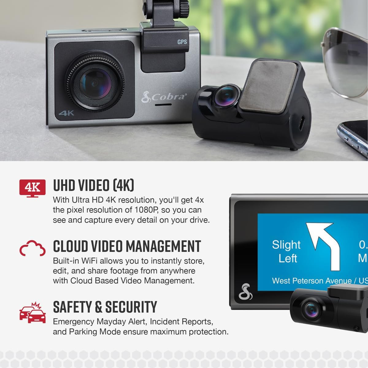 Smart Dash Cam + Rear Cam (SC 400D) – UHD 4K Resolution, Alexa Built-In, 3-Camer