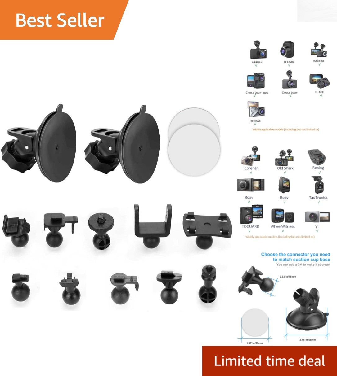 Universal Dash Cam Mount with 360° Rotation – Easy Installation & No Residue