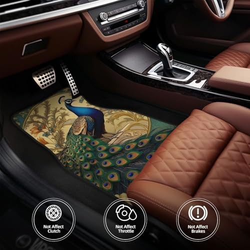 Artistic Fabric Car Floor Mats-Non-Slip Rubber Backing,Peacock,Front & peafowl