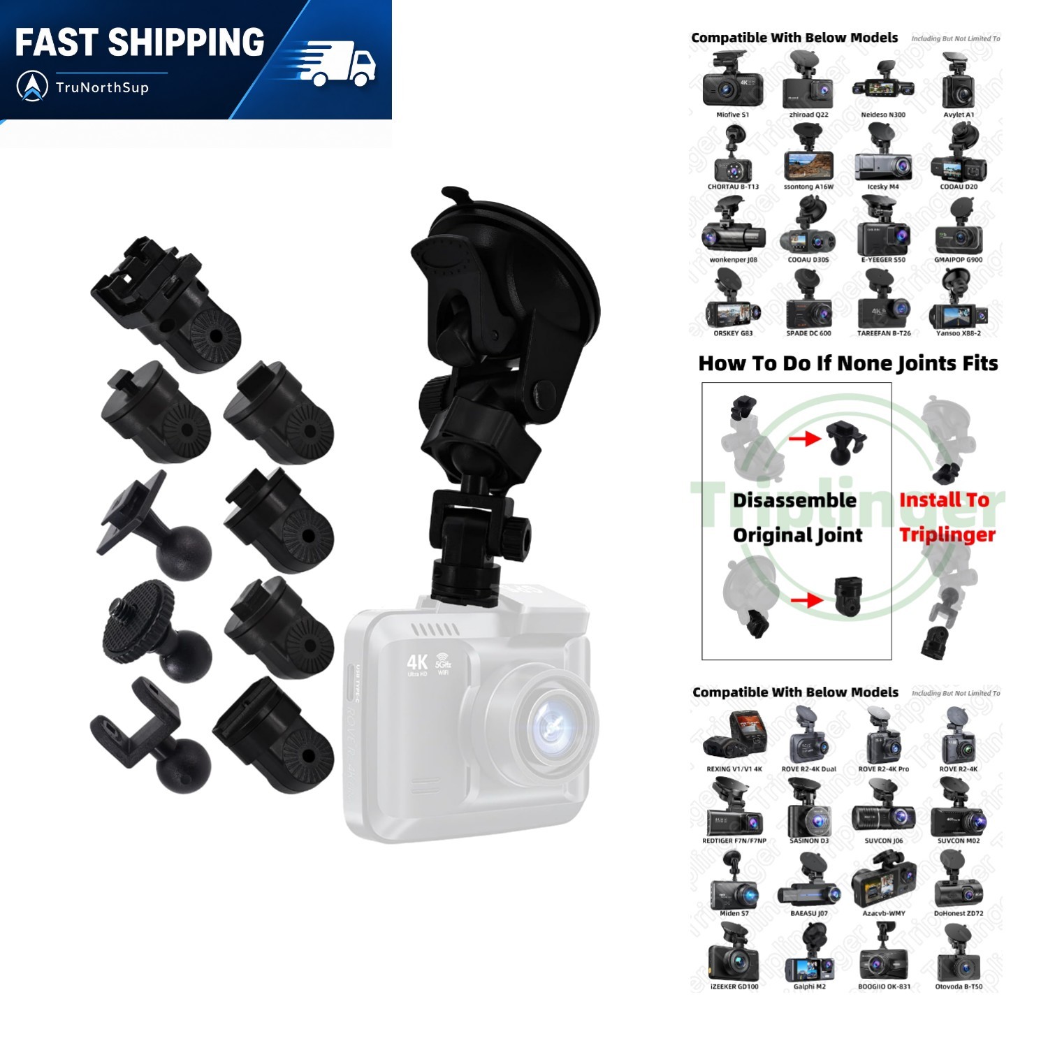 Dash Cam Suction Cup Mount Compatible with Rexing Rove SASINON SUVCON Miden B…
