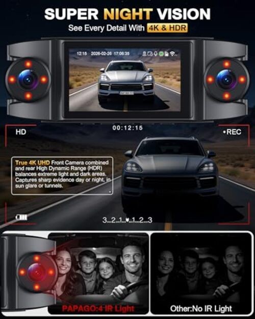 4 Channel 360° Dash Cam Front Rear and Left Right Inside, 4K+1080P*3 Dash Black