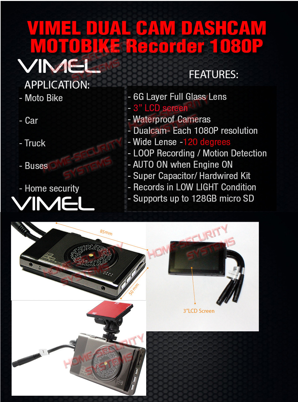 Motor Bike Dual camera Motor Cycle Dash Car 1080P Waterproof Hardwired Truck K1S