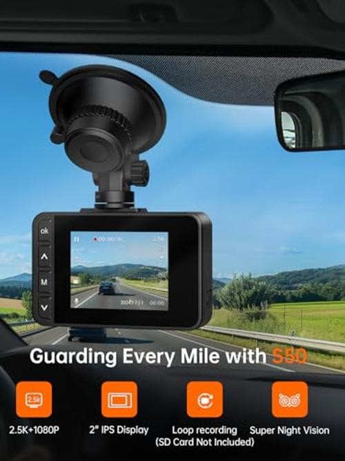 Dash Cam Front and Rear, 2.5K+1080P Dual Dash Camera for Cars, 2’’ Black