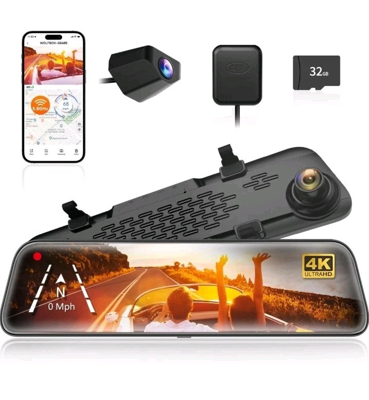 G840S 12″ 4K Mirror Dash Cam Backup Camera, 5.8Ghz Wifi Smart Rearview Mirror fo