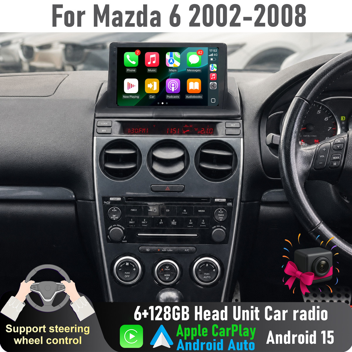 9” Apple CarPlay Android Auto 6+128GB Head Unit radio For Mazda 6 2002-2008
