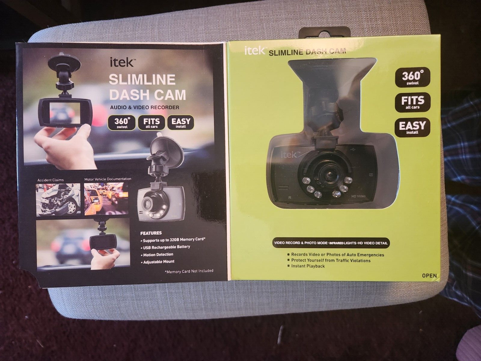 Slimline Dash Cam Audio and Video Recorder New Sealed Box 360 Swivel By ITEK