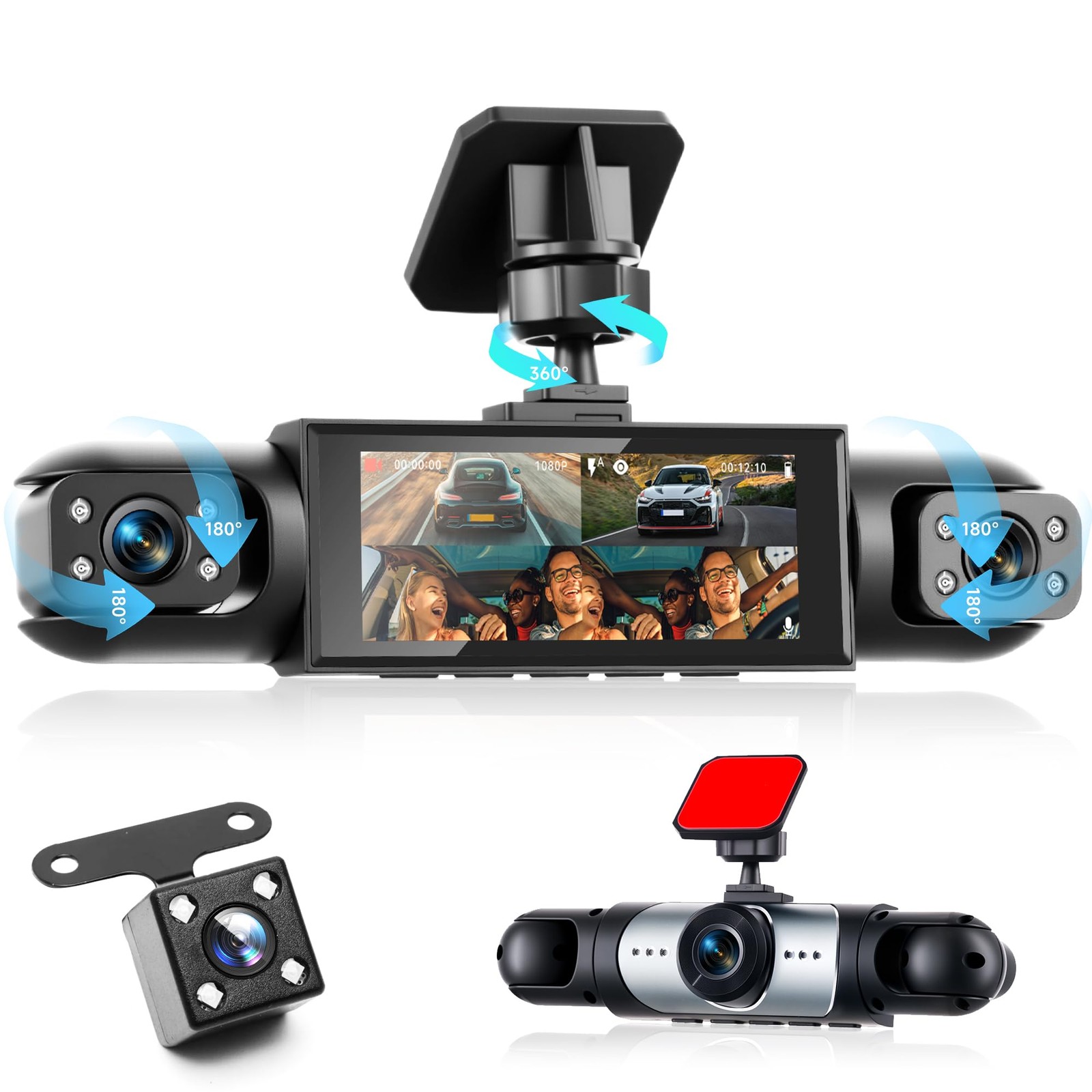 4 Channel 360° Dash Camera Front and Rear Inside Left Right, 3.16 Inch Dash C…