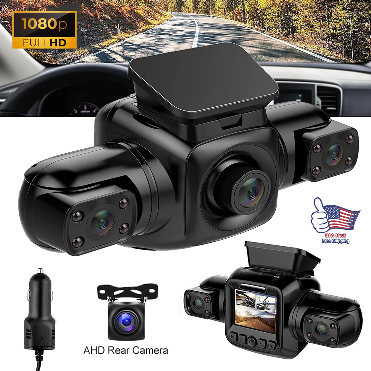360° Panoramic WiFi Dash Cam 4 Channel Driving Recorder Car Front+HD Rear Camera