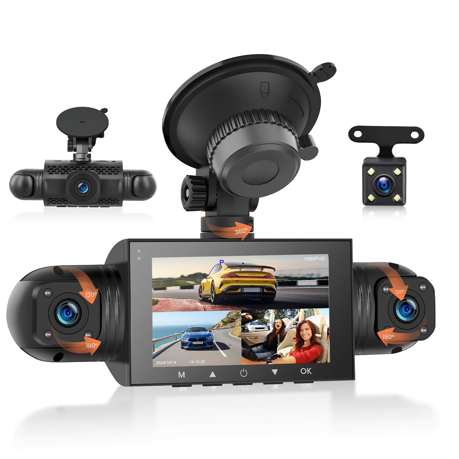 4 Channel Dash Cam Front and Rear Inside Left Right, 360 Degree View Dash Cam…