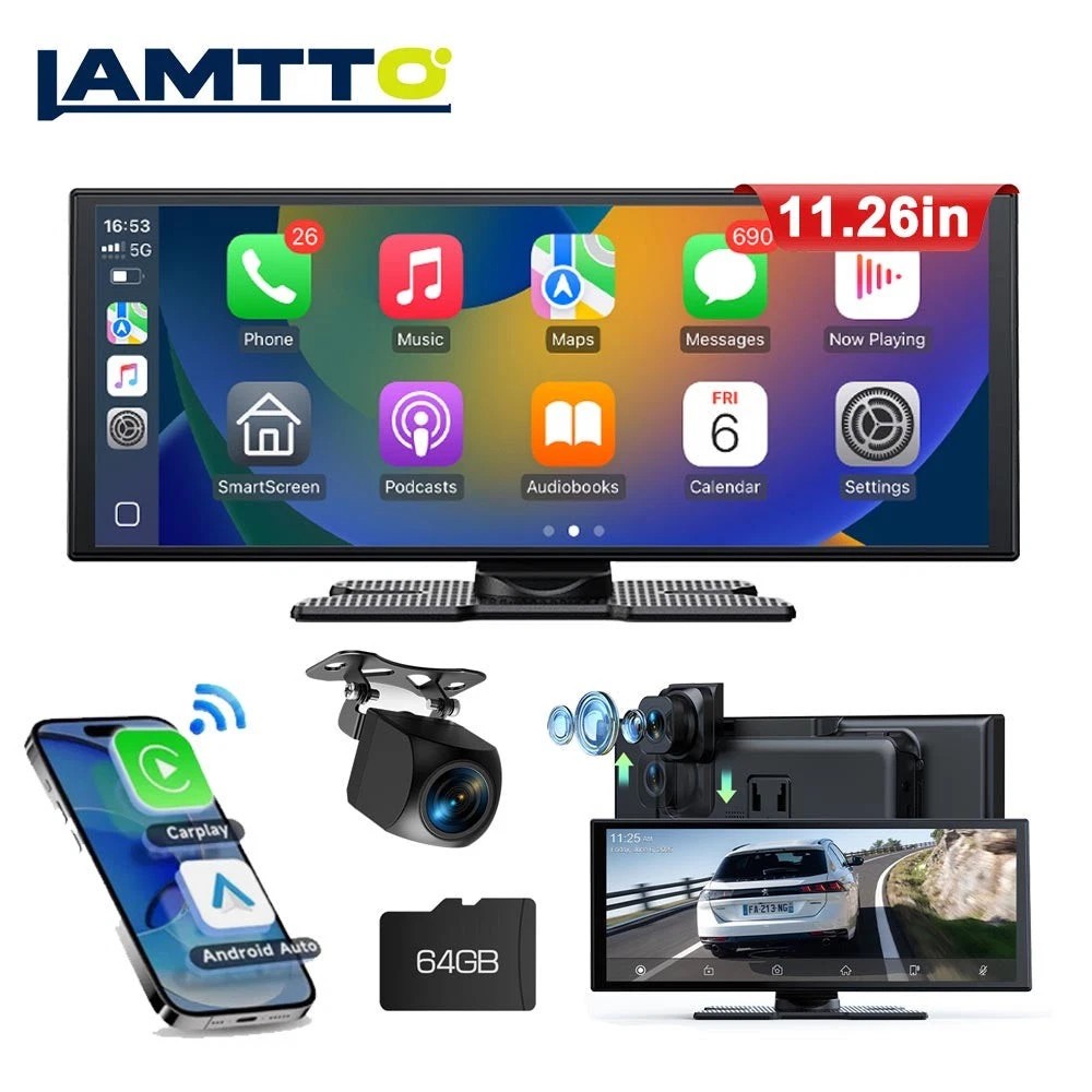 Lamtto 11.26″ Portable Car Wireless Apple CarPlay Screen with 2.5K Dash Cam