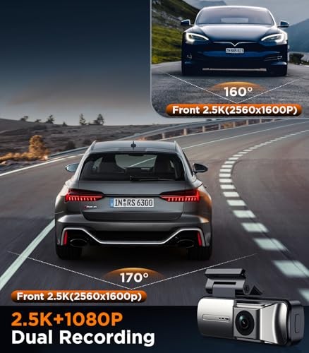 TECIVAL DASH CAM FRONT AND REAR 2.5K 1080P DUAL DASH CAMERA 64GB SD CARD – BLACK
