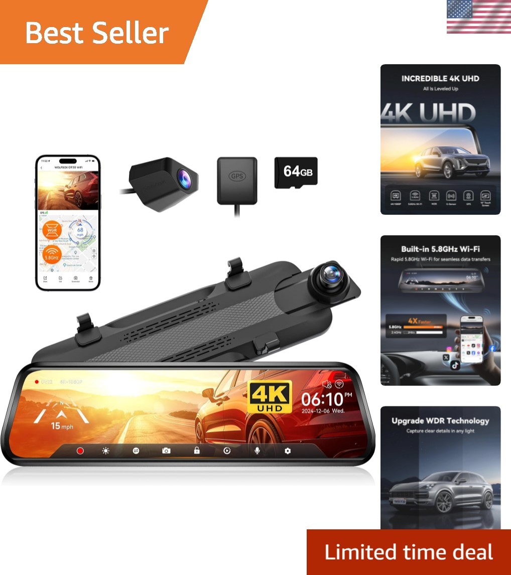 G930 10” Dual Camera Dash Cam with Touch Screen & Night Vision – 64GB Included