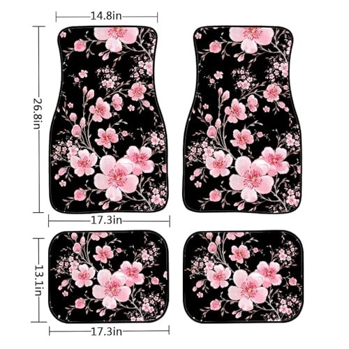 Cherry Blossom Car Floor Mats Watercolor Hand Drawn Blooming Pink Black