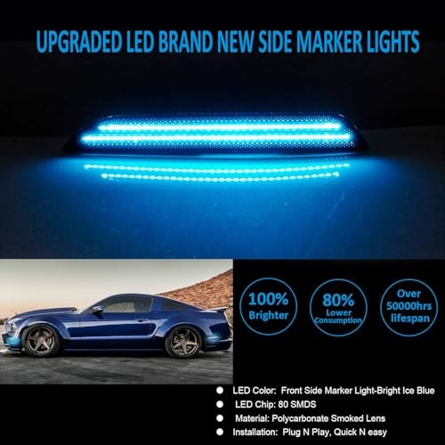 4PCS LED Side Marker Lights for 2010-2014 Ford Blue for mustang 2010-2014