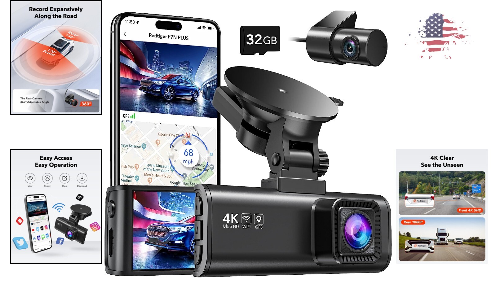 Crystal Clear Ultra HD Dual Recording Dash Cam – Built-in GPS – WiFi Control