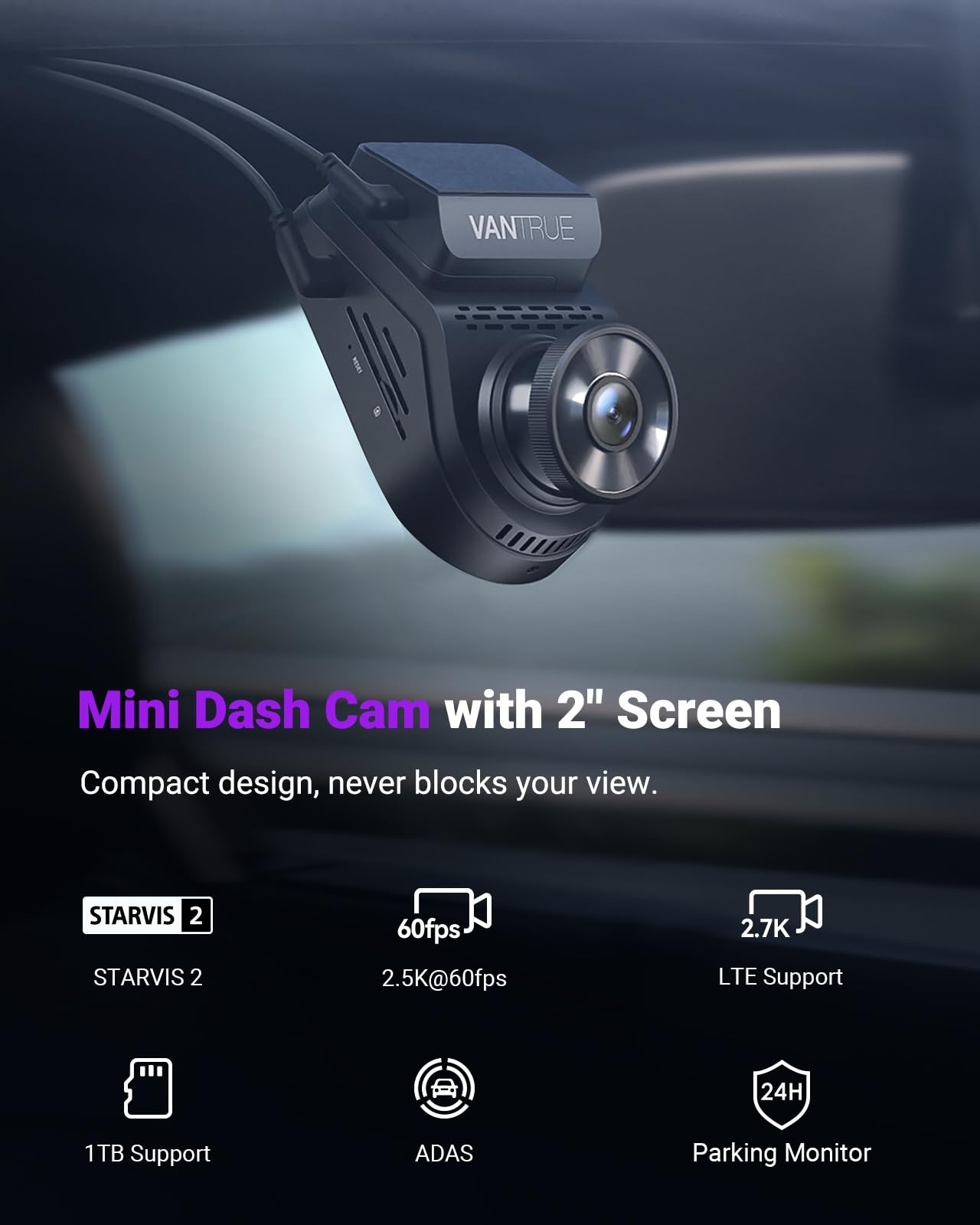 2.7K Mini Dash Cam with Night Vision, GPS, 5G WiFi, ADAS, G-Sensor, Loop Recordi