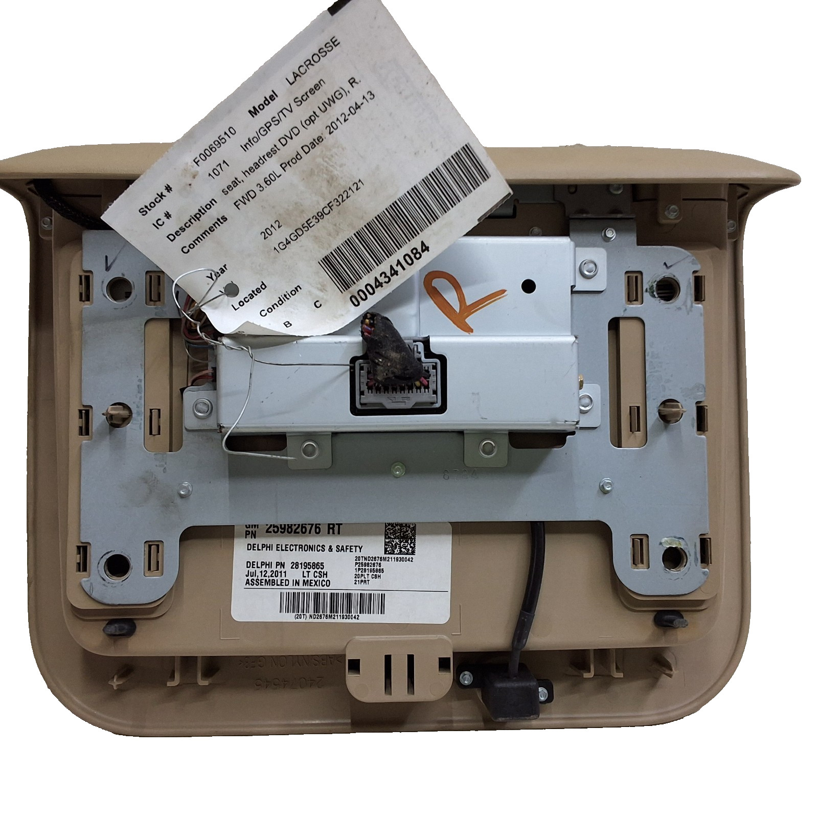 10 11 12 13 14 15 lacrosse Equinox Terrain SRX tan right headrest DVD screen OEM