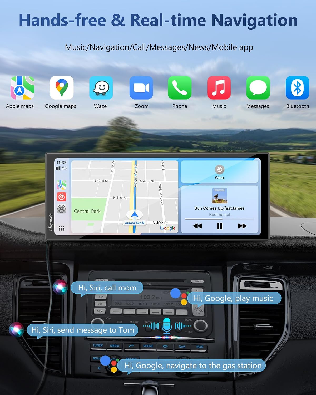 Carplay Screen for Car with 4K Dash Cam & 1080P Backup Camera | 11.26″ Portable