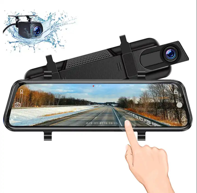 10 inch Mirror DashCam 1080P Touchscreen Dual Lens Front & Rear-64GB SD Included