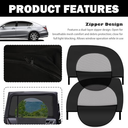 4PCS Front/Rear Car Window Shades with Zipper—Breathable Sun Shades