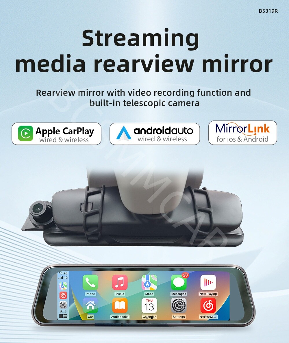 For Apple CarPlay Android Auto Car Video Player Rearview Mirror Bluetooth Audio