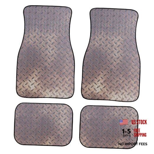 Rusty Steel Plate Texture Car Floor Mats Grunge Steel Grating Print Brown Beige