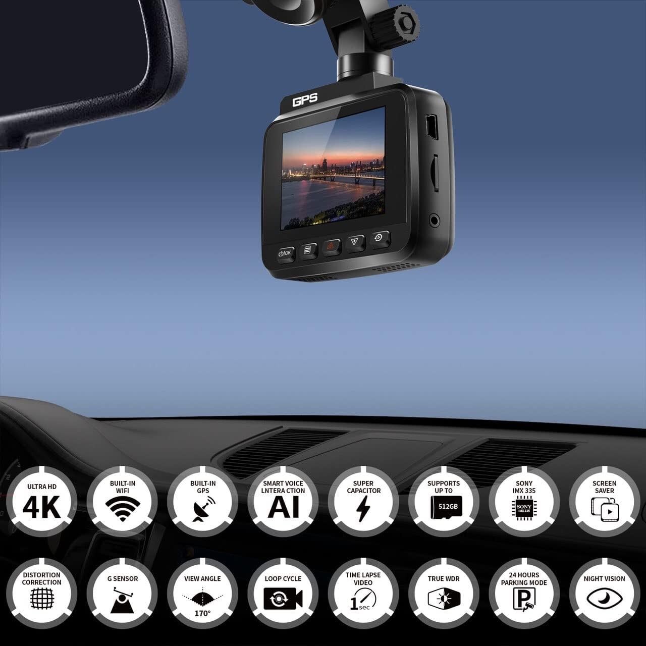 4K UHD Dash Camera Front Dash Cam Sony Lens 64GB Card GPS WiFi Connection N