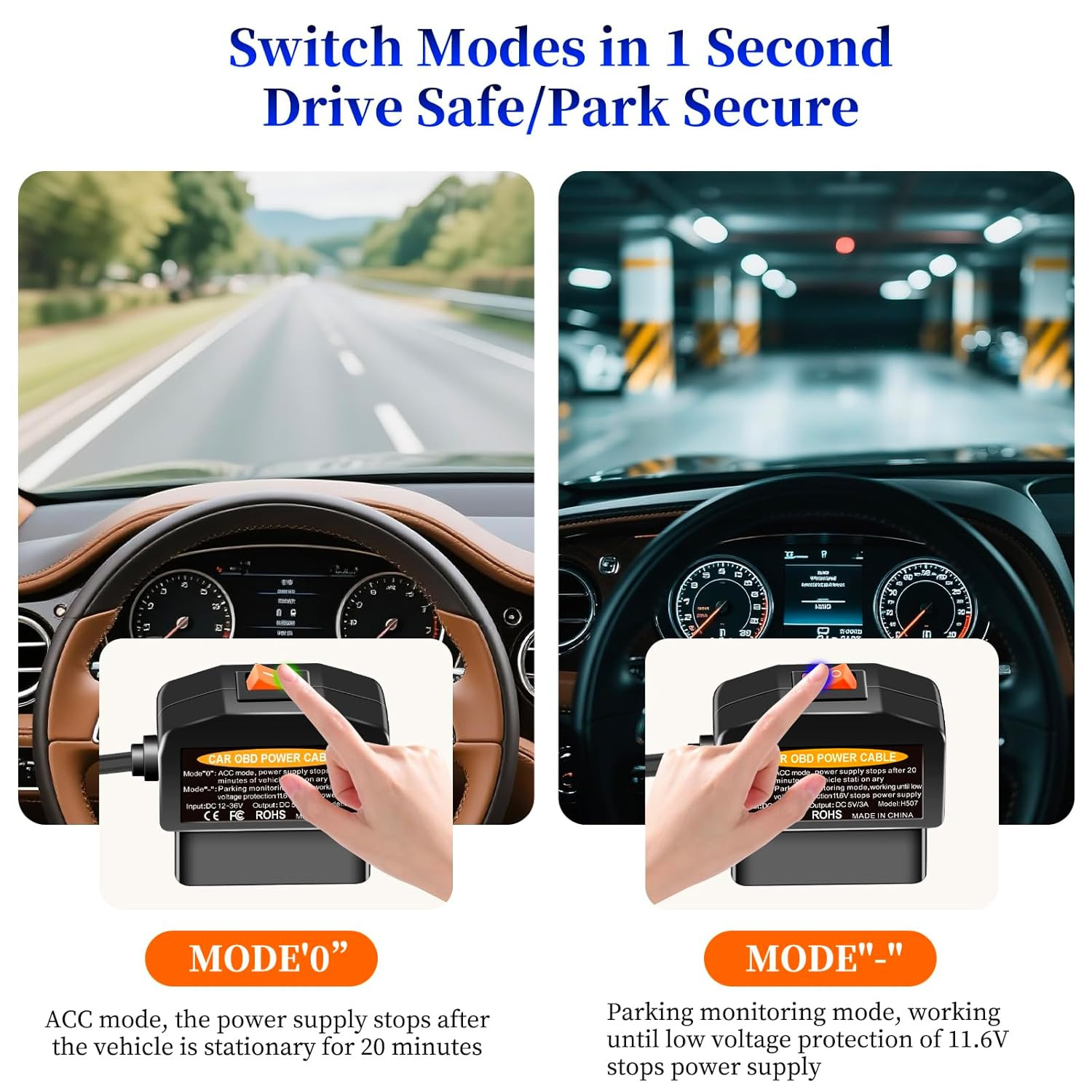 OBD2 to USB C Power Adapter Dash Cam Hardwire Kit Parking Mode Low Voltage Cable
