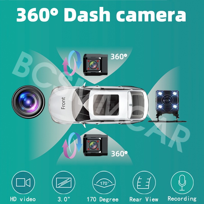 Car Dash Cam DVR 1080P Driving Recorder WiFi 4 Lens Night Vision With 32G Card