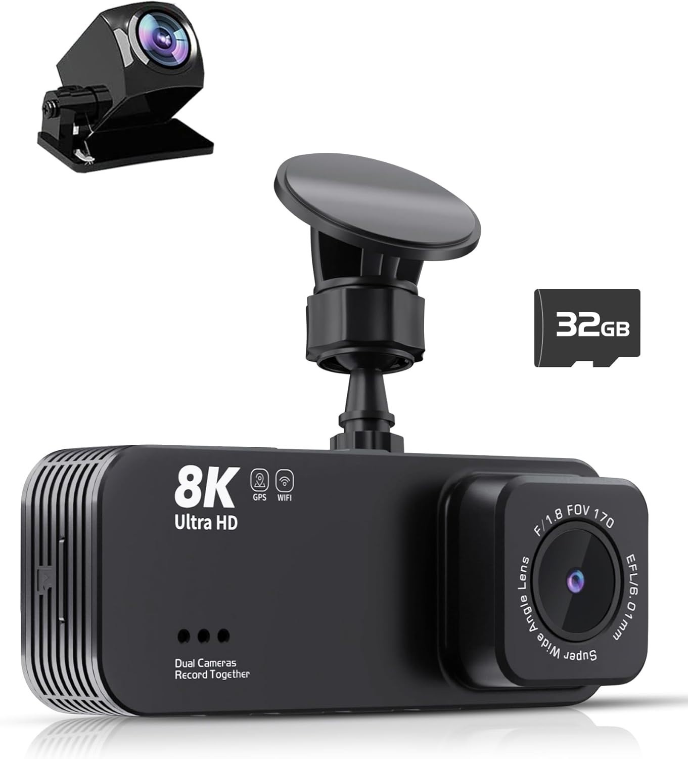 App Controlled Front / Rear Dashcam 8k Ultra HD 1080p 30 FPS Windshield Mount