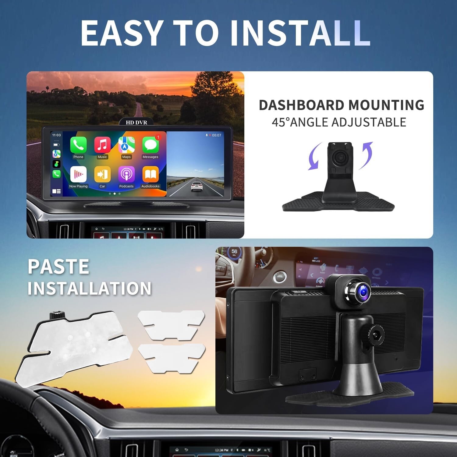 TOEEKLSA Car Play Screen for Car with Dash Cam