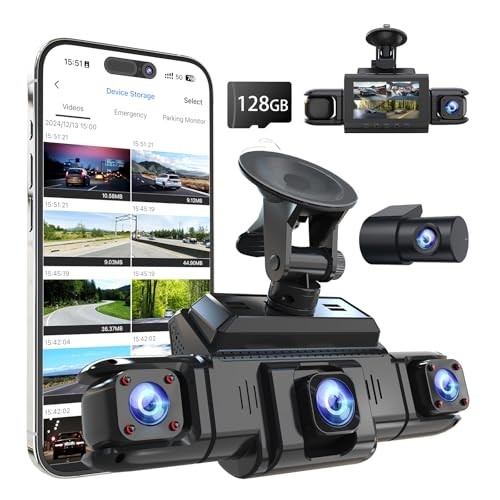 360 View 4 Channel Dash Cam Front and Rear Left Right Inside Camera for Cars,