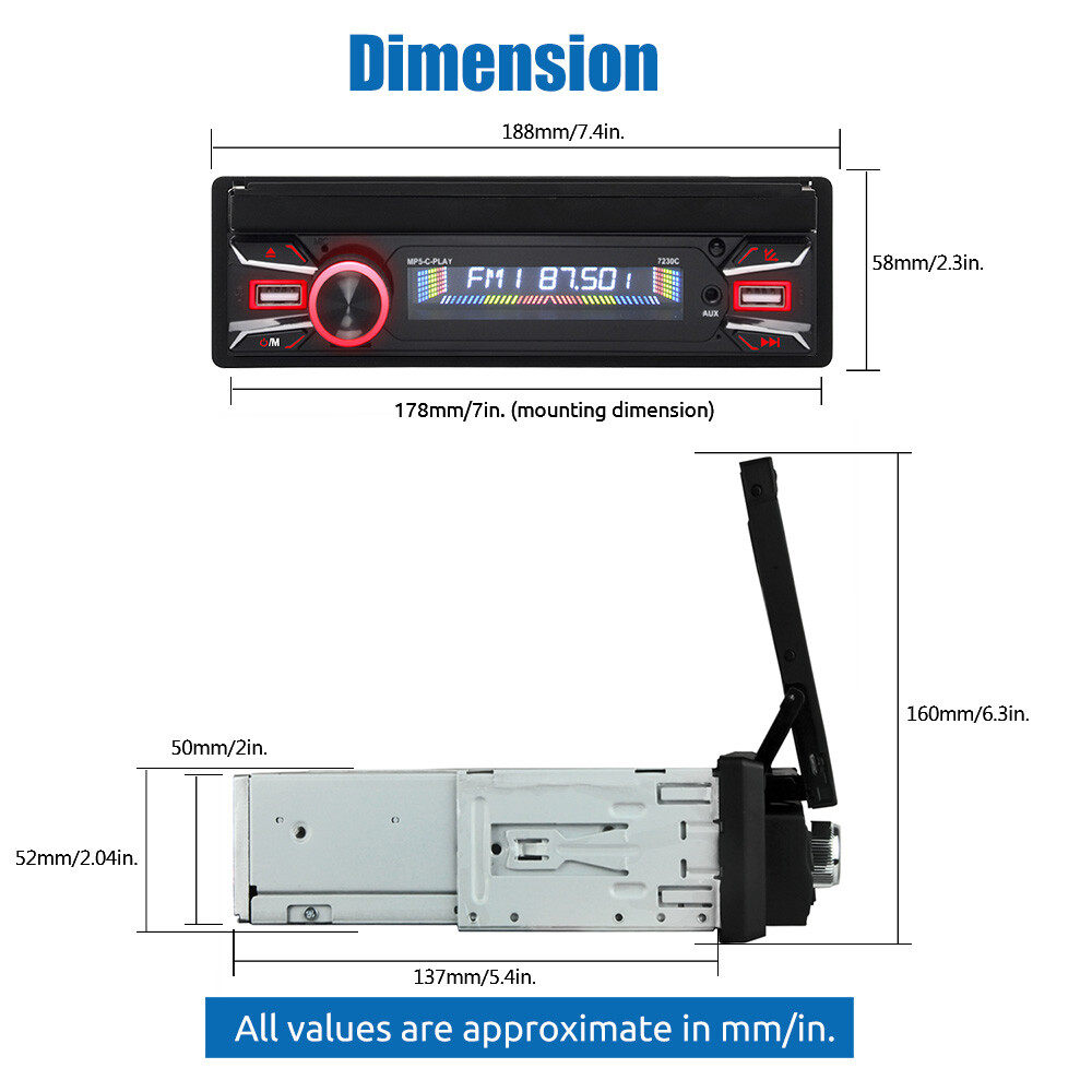 Single DIN Apple CarPlay Android Auto Car Stereo Radio Retractable Touch Screen