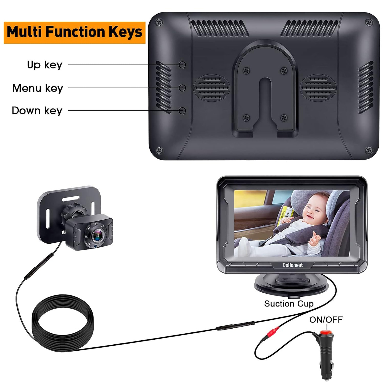 Baby Car Camera HD 1080P – Rear-Facing Car Baby Monitor with Night Vision