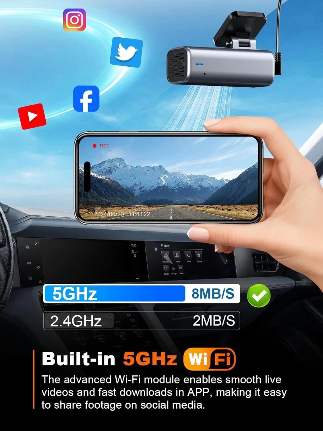 4K Front Dash Camera – 5G WiFi, Loop Recording & Super Night Vision – 64GB Card