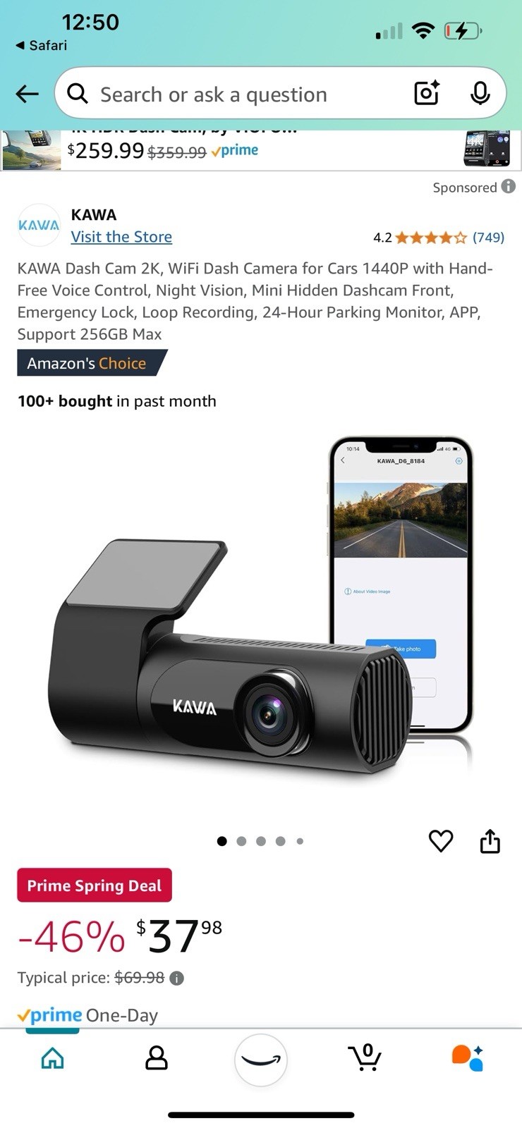 KAWA 2K Dash Cam Front 1440P, Voice Control, WiFi & APP, WDR/LDC, G-sensor, /x