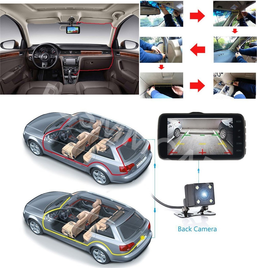 1080P FHD DVR Driving Recorder Front/Rear/Left/Right 4 Lens Dash Cam W/32G Card