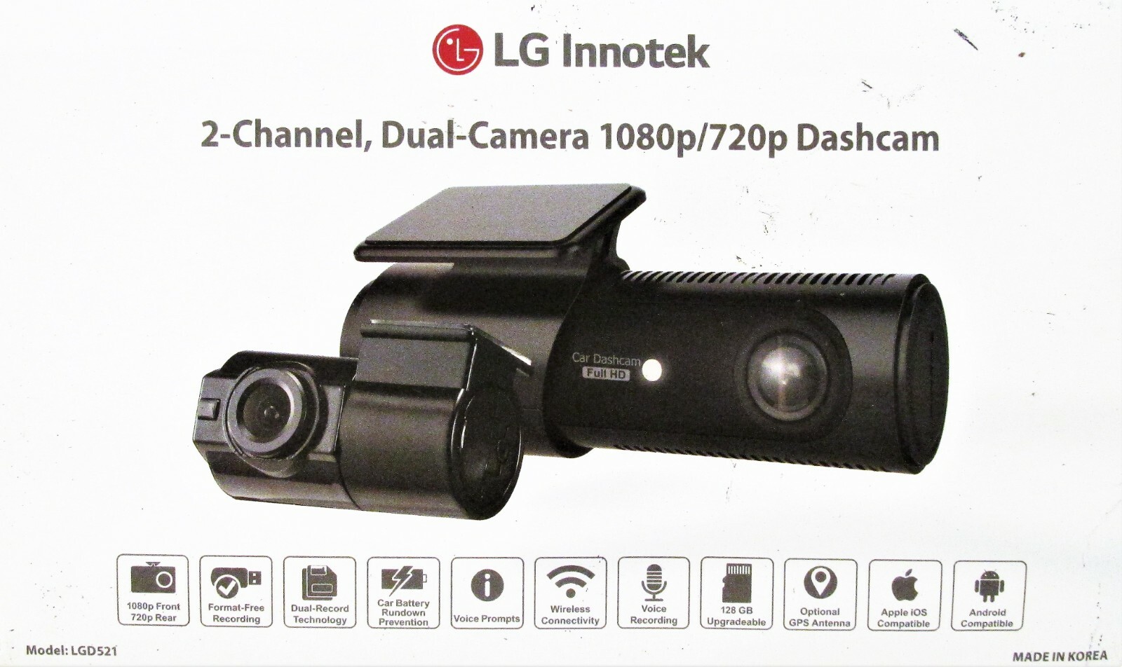 LG Innotek LGD512 2-Channel Dual-Camera 1080p/720p Full HD Dashcam
