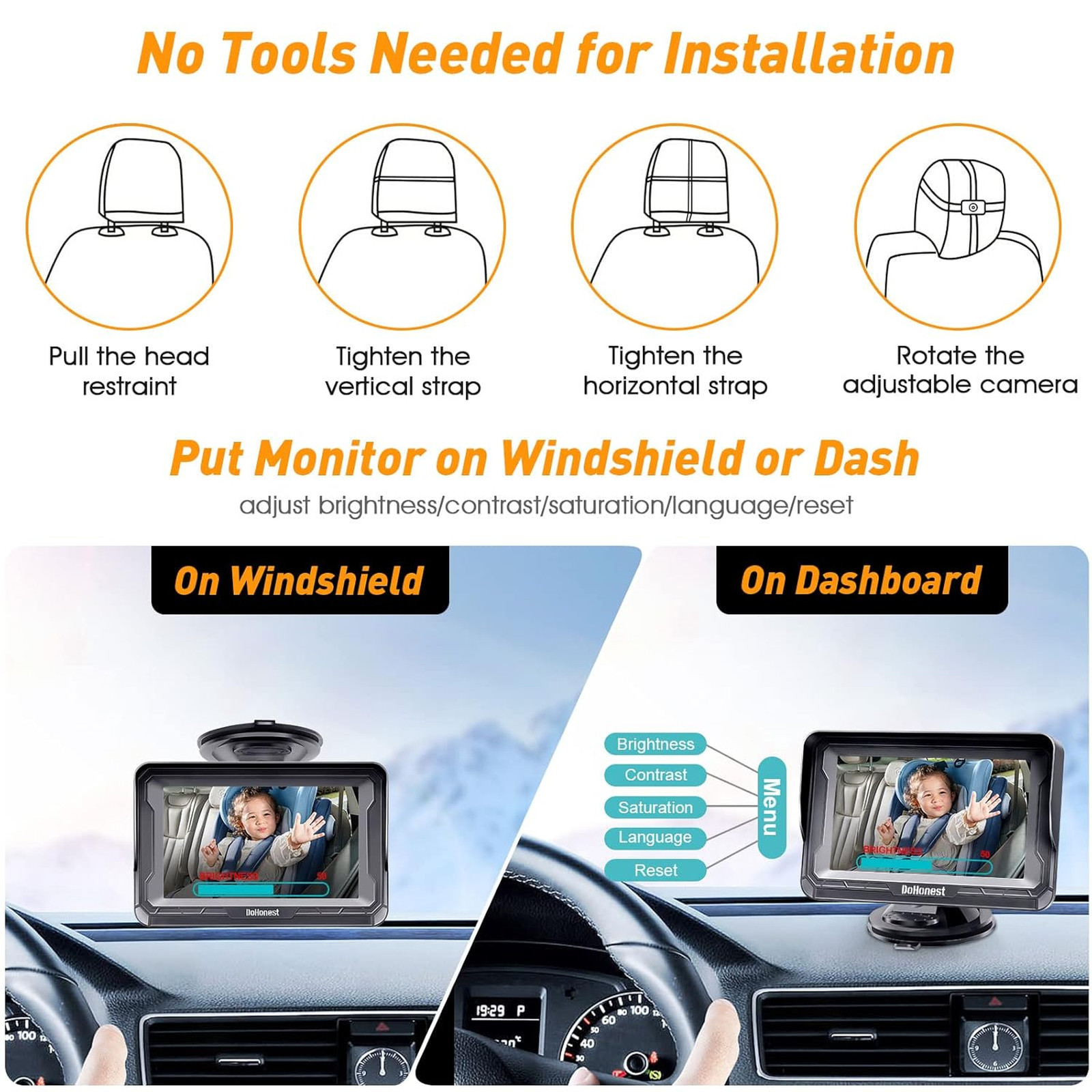 Baby Car Camera HD 1080P – Rear-Facing Car Baby Monitor with Night Vision
