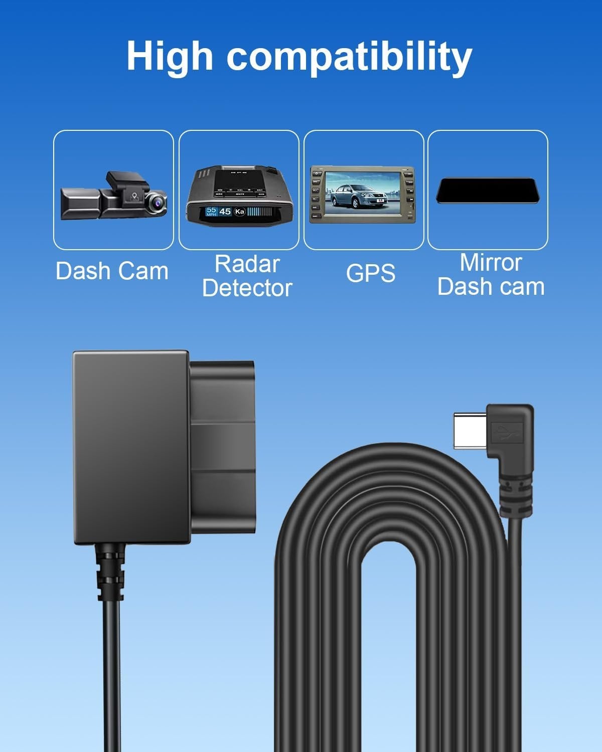 Dash Cam Hardwire Kit Type C Power Cable 11.6-16V to 5V/2.5A, Low Voltage Protec