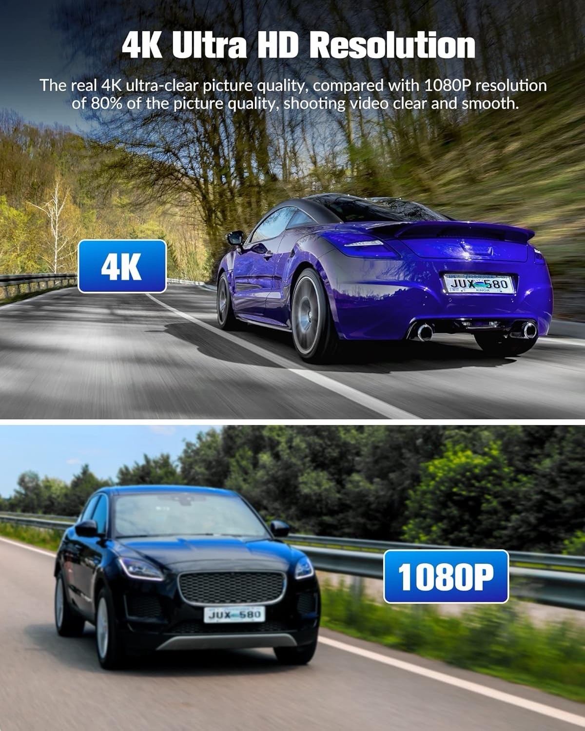 Dash Camera for Cars,4K Full UHD Car Camera Front Rear with 32GB Card