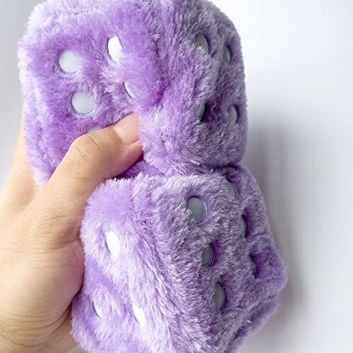 Fuzzy Plush Dice for Car Mirror, Pair of Retro 3” Dice with White Dark Blue