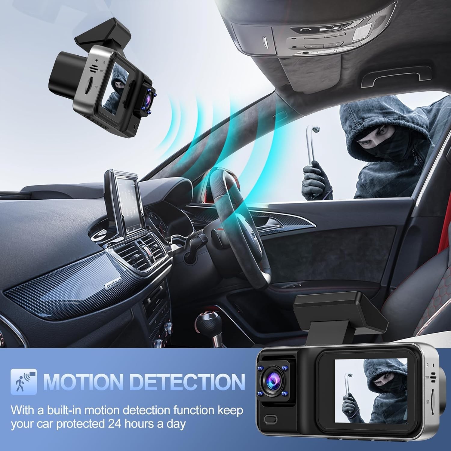 3-Channel 4K Dash Cam with Night Vision & 64GB Card – Full Protection for Cars