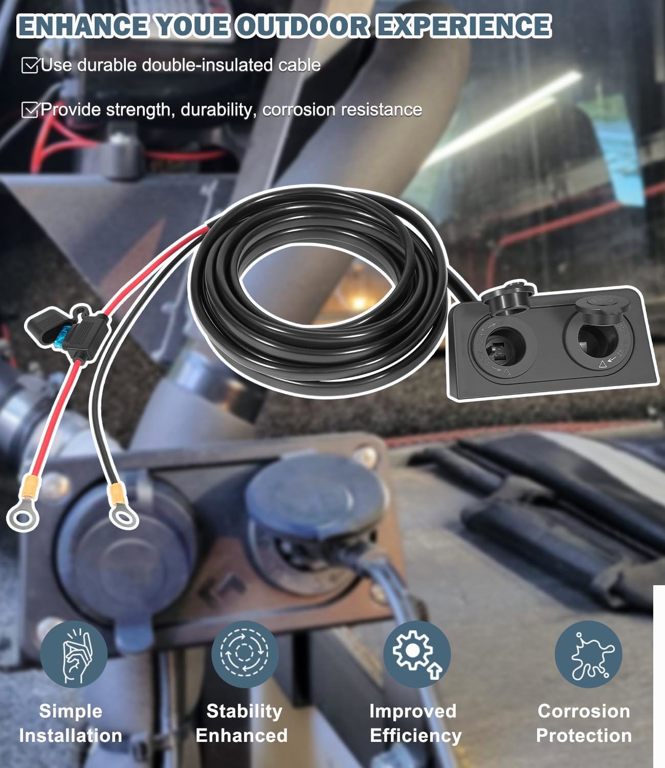 For Dometic – Direct Battery Power with Dual Sockets 20ft HWK-DC Hardwiring Kit