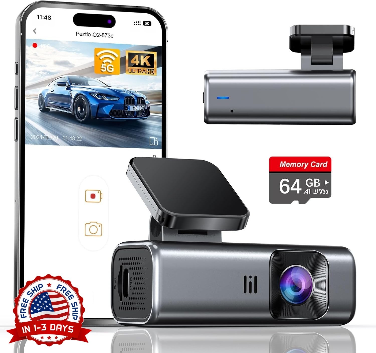 Cámara de tablero frontal 4K, WiFi 5G integrado, tarjeta de 64 GB incluida NUEVO