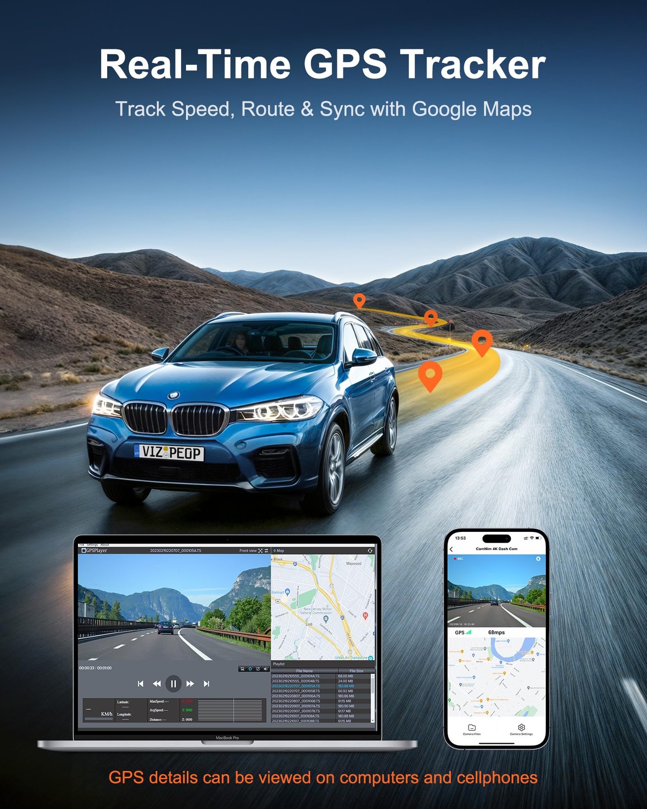 4K Dash Cam Front Rear:Dual Dash Camera for Car, 5GHz/2.4GHz Wi-Fi GPS Dashca…