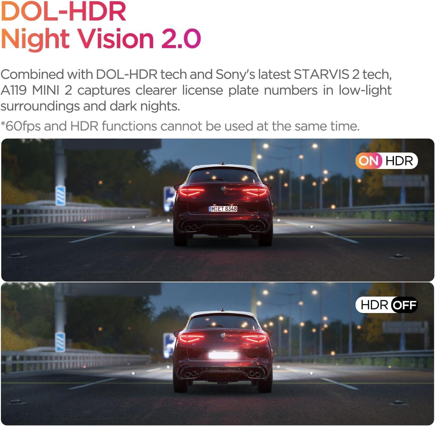 2K 60fps Dash Cam, 1440P Front Recording, HDR Night Vision, Voice Control, GPS,